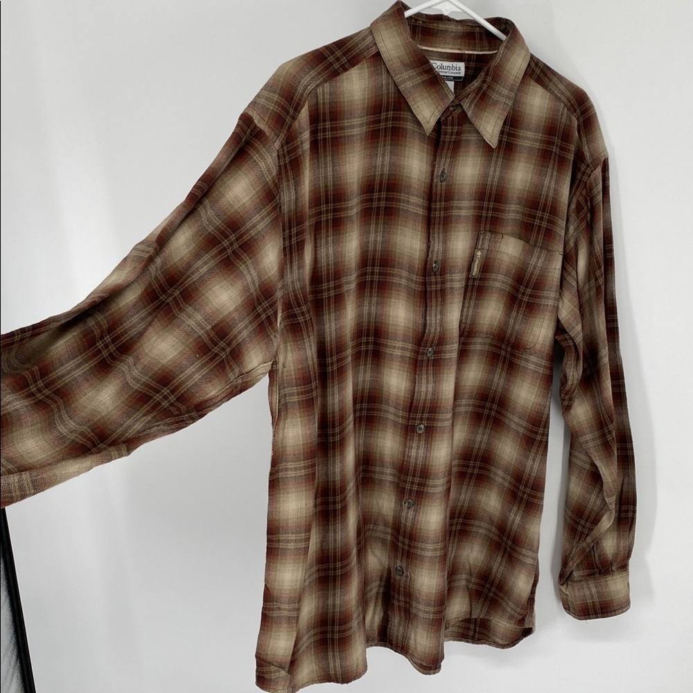 Columbia Men's Flannel Plaid Shirt in Brown and Tan XL - Picture 2 of 9